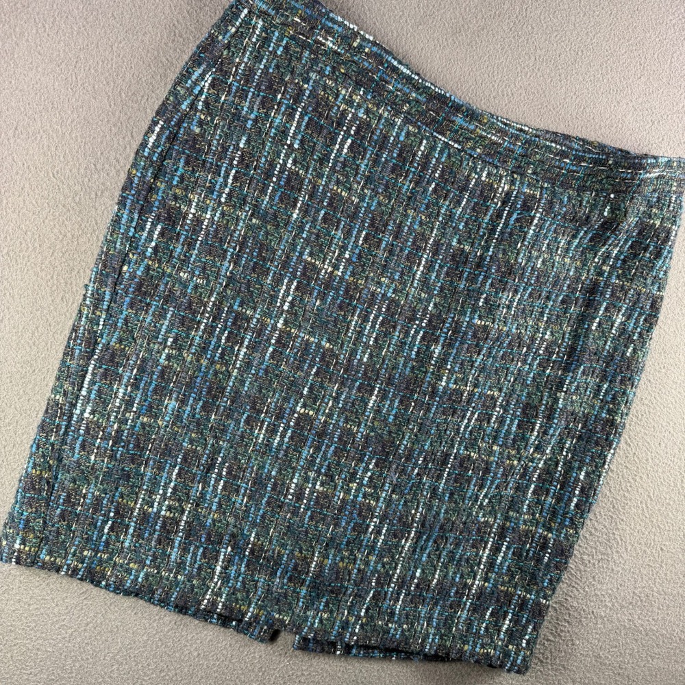 J.Jill Tweed Skirt Women 16‎ Petite Blue Green Wool Blend Pencil Office Party - Picture 9 of 9
